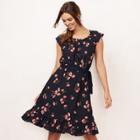 Women's Lc Lauren Conrad Floral Pleat Neck Dress, Size: Xl, Dark Blue
