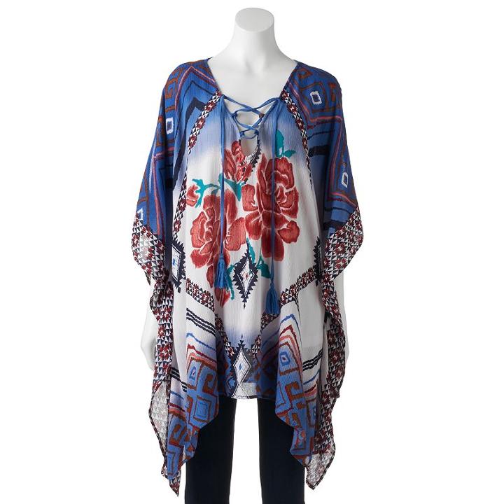 Sonoma Goods For Life&trade; Floral & Geometric Print Poncho, Women's, Light Blue