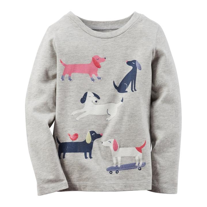 Girls 4-8 Carter's Long Sleeve Glitter Graphic Tee, Size: 5, Light Grey