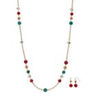 Long Beaded Necklace & Linear Drop Earring Set, Women's, Multicolor