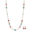 Long Beaded Necklace & Linear Drop Earring Set, Women's, Multicolor