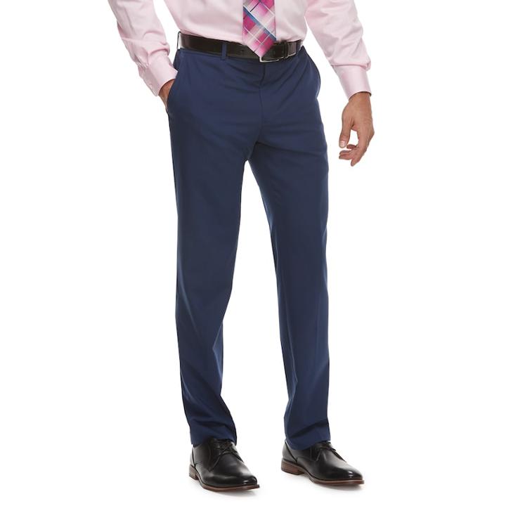Men's Savile Row Slim-fit Blue Flat-front Suit Pants, Size: 34x30