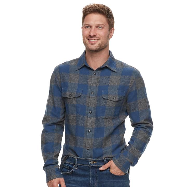 Men's Sonoma Goods For Life&trade; Modern-fit Plaid Flannel Button-down Shirt, Size: Small, Med Blue