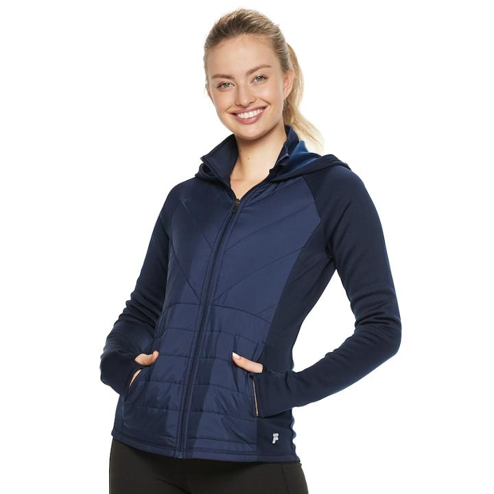 Women's Fila Sport® Mixed-media Hooded Jacket, Size: Xxl, Dark Blue
