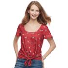 Juniors' So&reg; Print Knot-front Tee, Teens, Size: Medium, Med Red