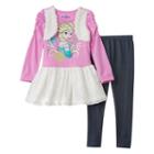 Disney's Frozen Elsa Girls 4-6x Faux-fur Floral Lace Glitter Dress & Faux-denim Knit Leggings Set, Girl's, Size: 4, Purple Oth