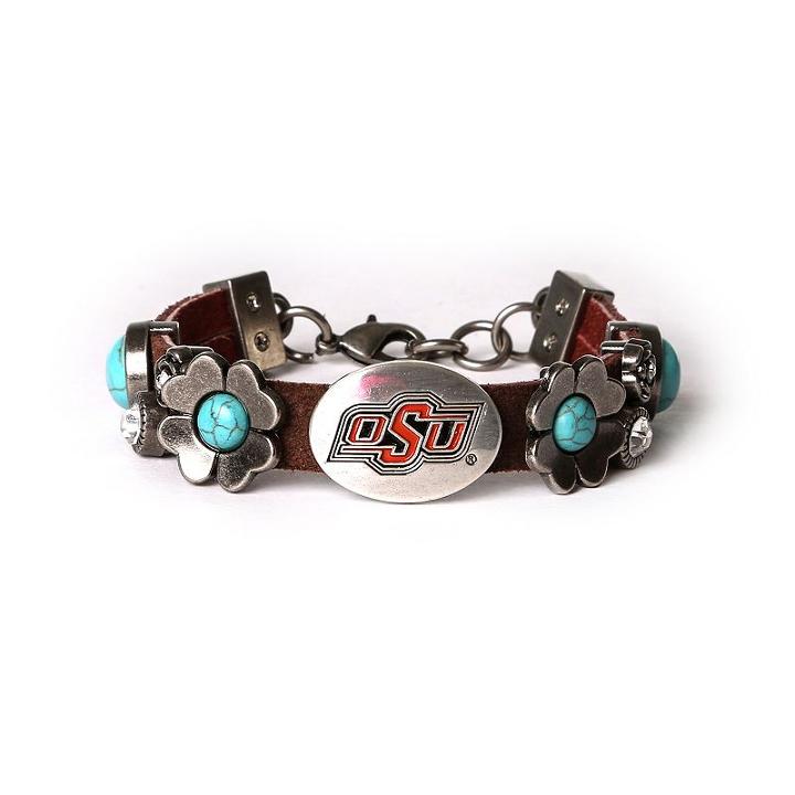 Women's Oklahoma State Cowboys Turquoise Flower Bracelet, Brown