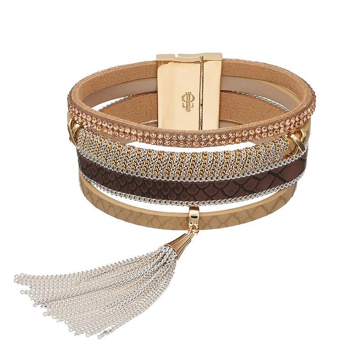 Jennifer Lopez Tassel Faux Leather Multi Strand Bracelet, Women's, Brown