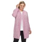 Plus Size Design 365 Ribbed Open-front Cardigan, Women's, Size: 1xl, Dark Pink