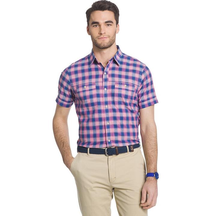 Men's Izod Classic-fit Buffalo-check Chambray Button-down Shirt, Size: Xl, Pink Other