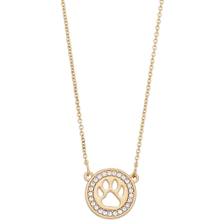Pet Friends Simulated Crystal Circle Paw Pendant Necklace, Women's, Gold