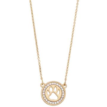 Pet Friends Simulated Crystal Circle Paw Pendant Necklace, Women's, Gold