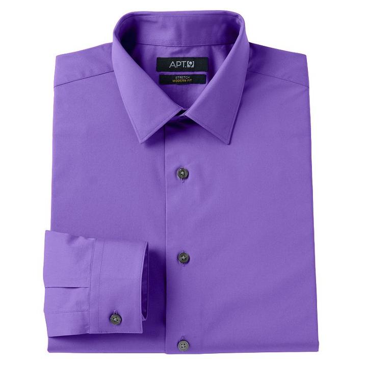 Men's Apt. 9&reg; Modern-fit Stretch Spread-collar Dress Shirt, Size: 15.5-32/33, Med Purple