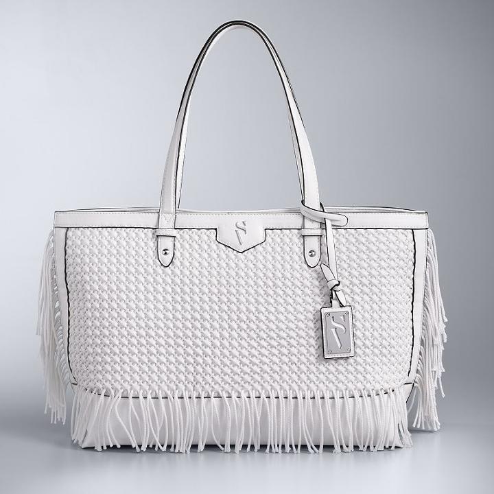 Simply Vera Vera Wang Colorblock Boswell Basketweave Tote, Women's, White