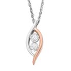 Two Tone Sterling Silver 1/10 Carat T.w. Diamond 2-stone Pendant, Women's, Size: 18, White
