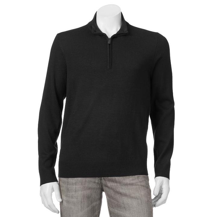 Men's Apt. 9® Modern-fit Merino Wool-blend Quarter-zip Sweater, Size: Large, Black