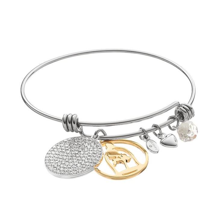 Disney's Beauty And The Beast Two Tone Rose Charm Bangle Bracelet, Women's, Grey