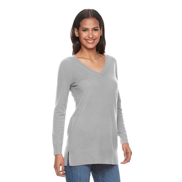 Women's Apt. 9&reg; V-neck Cashmere Sweater, Size: Medium, Grey Other