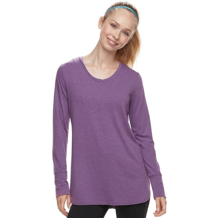Women's Tek Gear&reg; Jersey High Slit Long Sleeve Tunic Tee, Size: Large, Drk Purple