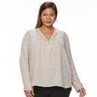 Plus Size Harve Benard High-low Zipper V-neck Pocket Top, Women's, Size: 3xl, Med Beige
