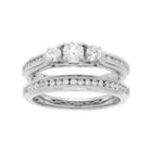 14k White Gold 1 Carat T.w. Igl Certified Diamond 3-stone Engagement Ring Set, Women's, Size: 5