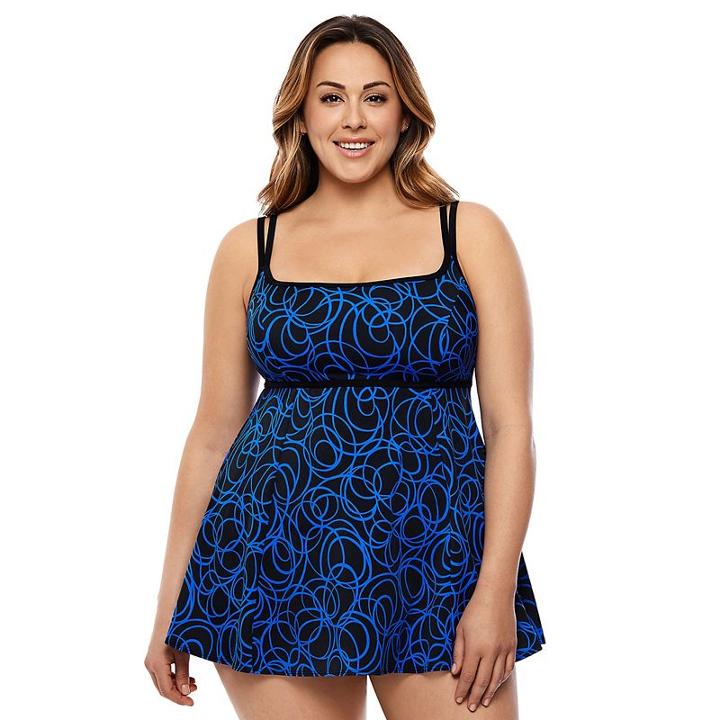 Plus Size Great Lengths Hip Minimizer Swimdress, Women's, Size: 16, Blue