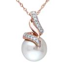 Freshwater Cultured Pearl & 1/10 Carat T.w. Diamond 10k Rose Gold Pendant Necklace, Women's, Size: 17, White