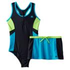 Girls 7-16 Zeroxposur One-piece Racerback Swimsuit & Skirt Set, Girl's, Size: 14, Med Blue
