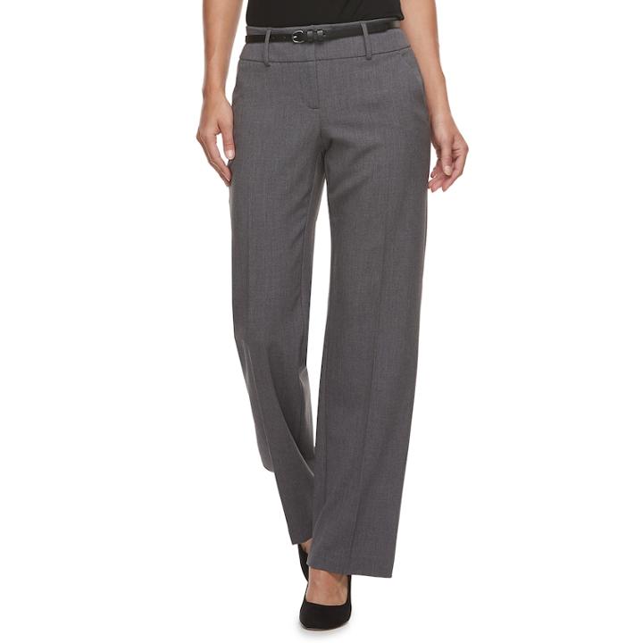 Petite Apt. 9&reg; Belted Mid-rise Trouser Pants, Women's, Size: 16 Petite, Dark Grey