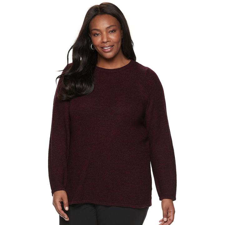 Plus Size Croft & Barrow&reg; Seed-stitch Crewneck Sweater, Women's, Size: 2xl, Dark Red