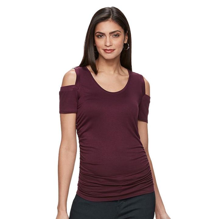 Women's Jennifer Lopez Ruched Cold-shoulder Tee, Size: Xxl, Drk Purple