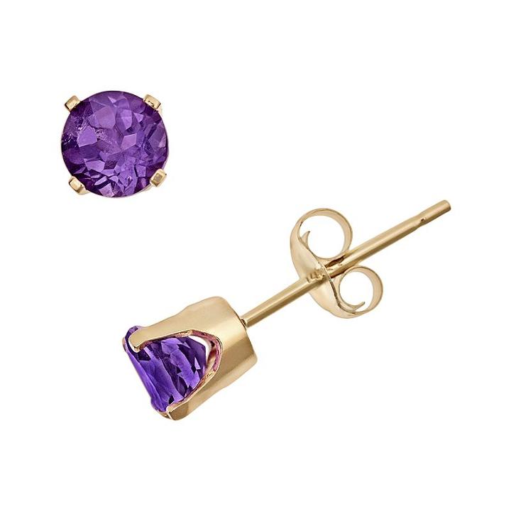 14k Gold Amethyst Stud Earrings - Kids, Girl's, Purple