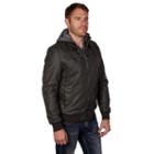 Men's Xray Faux-leather Hooded Jacket, Size: Small, Dark Green