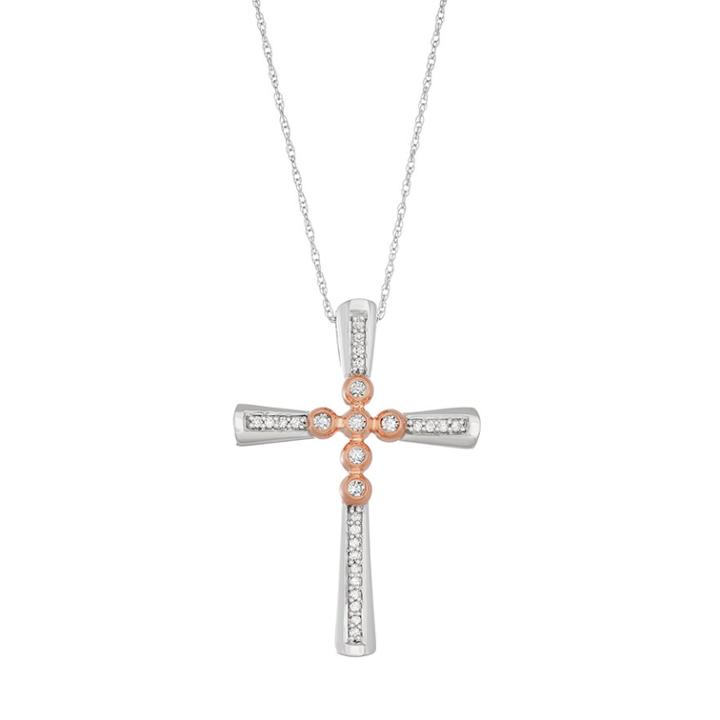 Two Tone 10k White Gold 1/6 Carat T.w. Diamond Cross Pendant, Women's