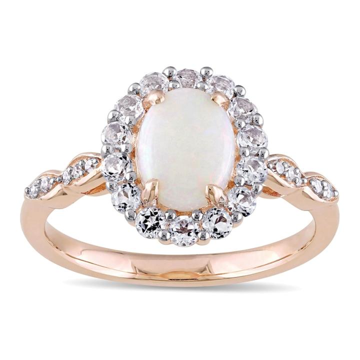 14k Rose Gold White Opal & White Topaz Halo Ring, Women's, Size: 8