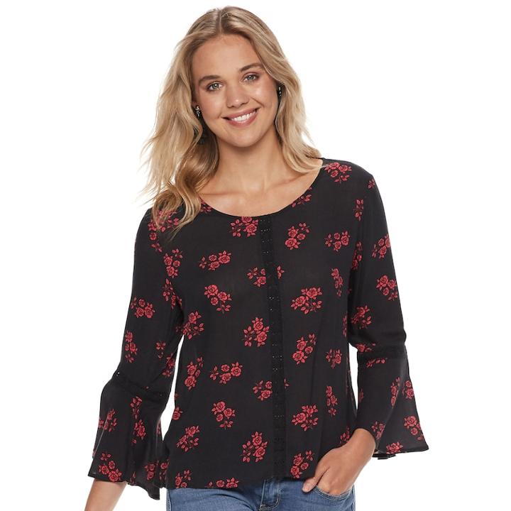 Juniors' Grayson Threads Crochet Trim Blouse, Teens, Size: Xl, Black