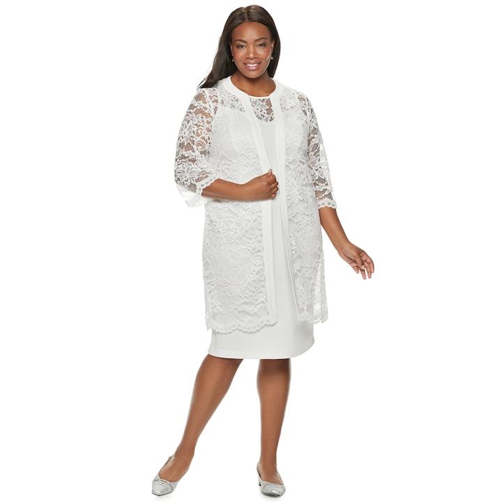 Plus Size Maya Brooke Lace Dress & Duster Set, Women's, Size: 18w T/l, White