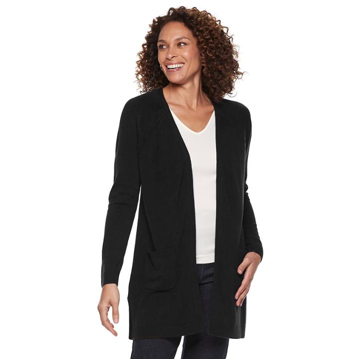 Petite Napa Valley Raglan Sleeve Duster Cardigan, Women's, Size: M Petite, Black