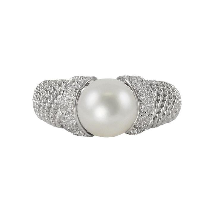 Sterling Silver Freshwater Cultured Pearl Textured Ring, Women's, Size: 8, White