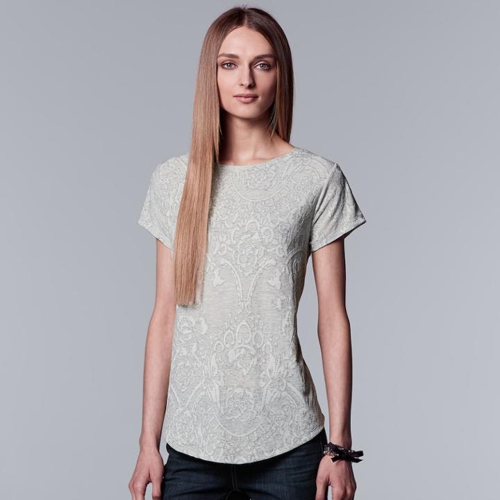 Women's Simply Vera Vera Wang Essential Floral Tee, Size: Xl, Light Grey