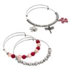 Dragonfly & Flower Charm Bangle Bracelet Set, Women's, Pink