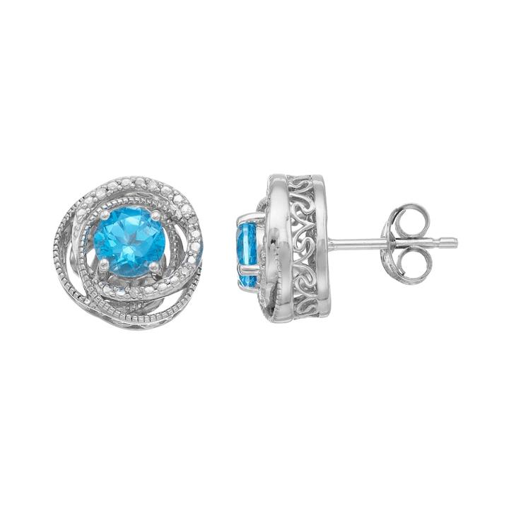 Simply Vera Vera Wang Sterling Silver Blue Topaz & Diamond Accent Swirl Stud Earrings, Women's