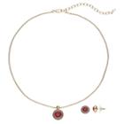 Napier Textured Halo Round Pendant Necklace & Stud Earring Set, Women's, Red