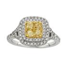 Yellow And White Diamond Halo Engagement Ring In 14k Gold Two Tone (1 1/3 Ct. T.w.), Women's, Size: 7
