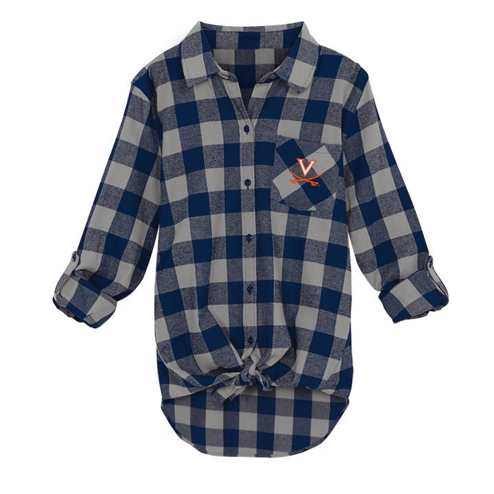 Juniors' Virginia Cavaliers Spirit Week Tie-front Flannel Shirt, Teens, Size: Xl, Dark Blue