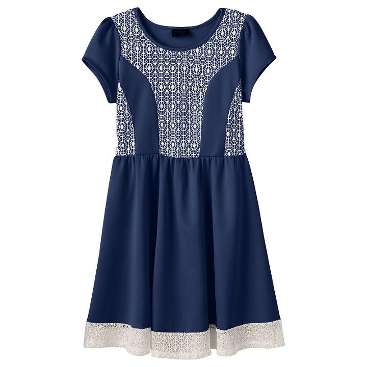Plus Size Girls 7-16 2hip Crochet Scuba Skater Dress, Girl's, Size: 20 1/2, Blue (navy)