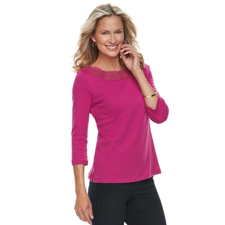 Women's Croft & Barrow&reg; Crochet Trim Boatneck Top, Size: Xl, Med Pink