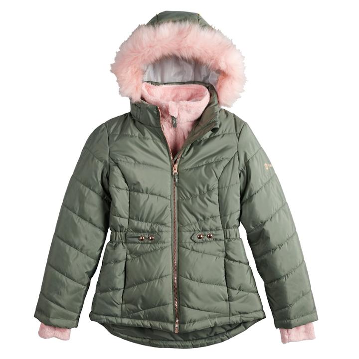 Girls 7-16 Free Country Solid Heavyweight Puffer Jacket, Size: 14, Lt Green