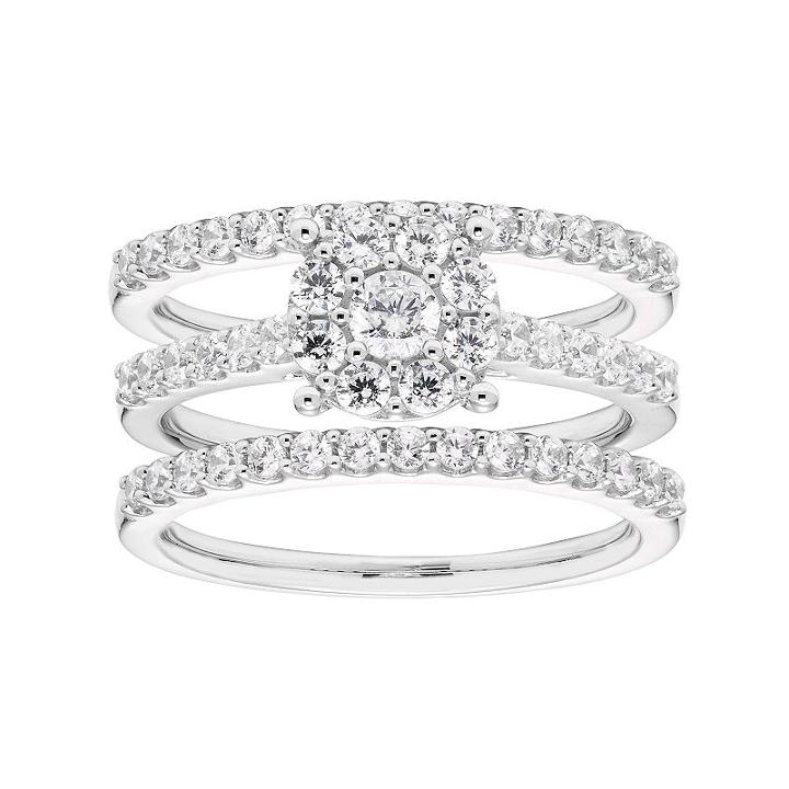 Lovemark 10k White Gold 1 Carat T.w. Diamond Halo Engagement Ring Set, Women's, Size: 7
