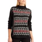 Petite Chaps Fairisle Mockneck Sweater, Women's, Size: L Petite, Black